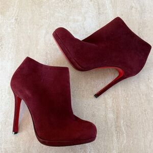 Christian Louboutin Bellissima 100 Ankle Boot Maroon Bergundy Suede Heels 35.5